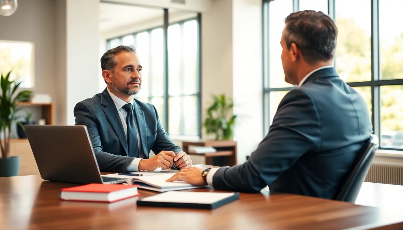 Sarasota injury lawyer providing consultation in a modern office, showcasing professionalism and trust.