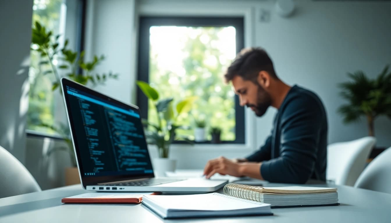 Showcase of remote quality assurance jobs workspace with testing software and a laptop for productivity.