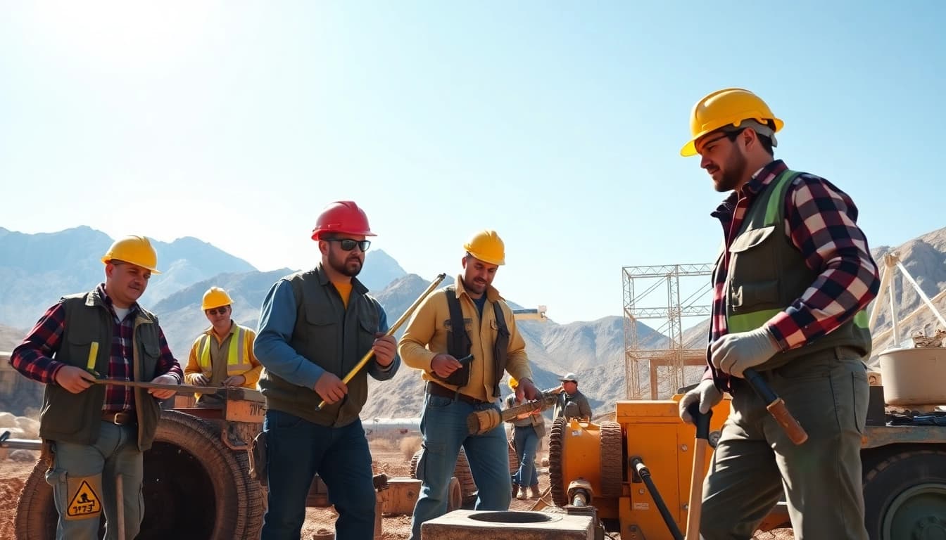 Construction professionals from the construction association Wyoming working collaboratively on a project.