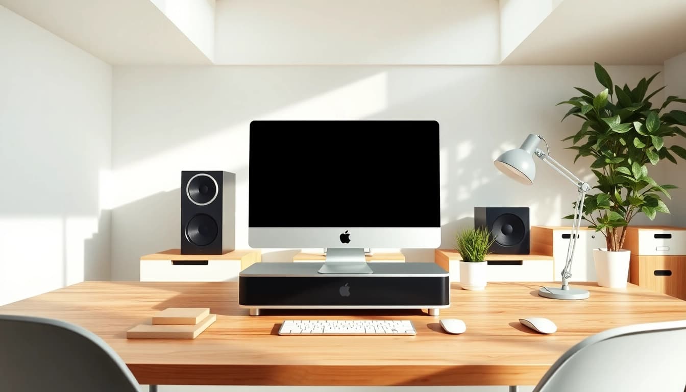 Configuración del Mac Mini M4 en un entorno de trabajo moderno y minimalista.