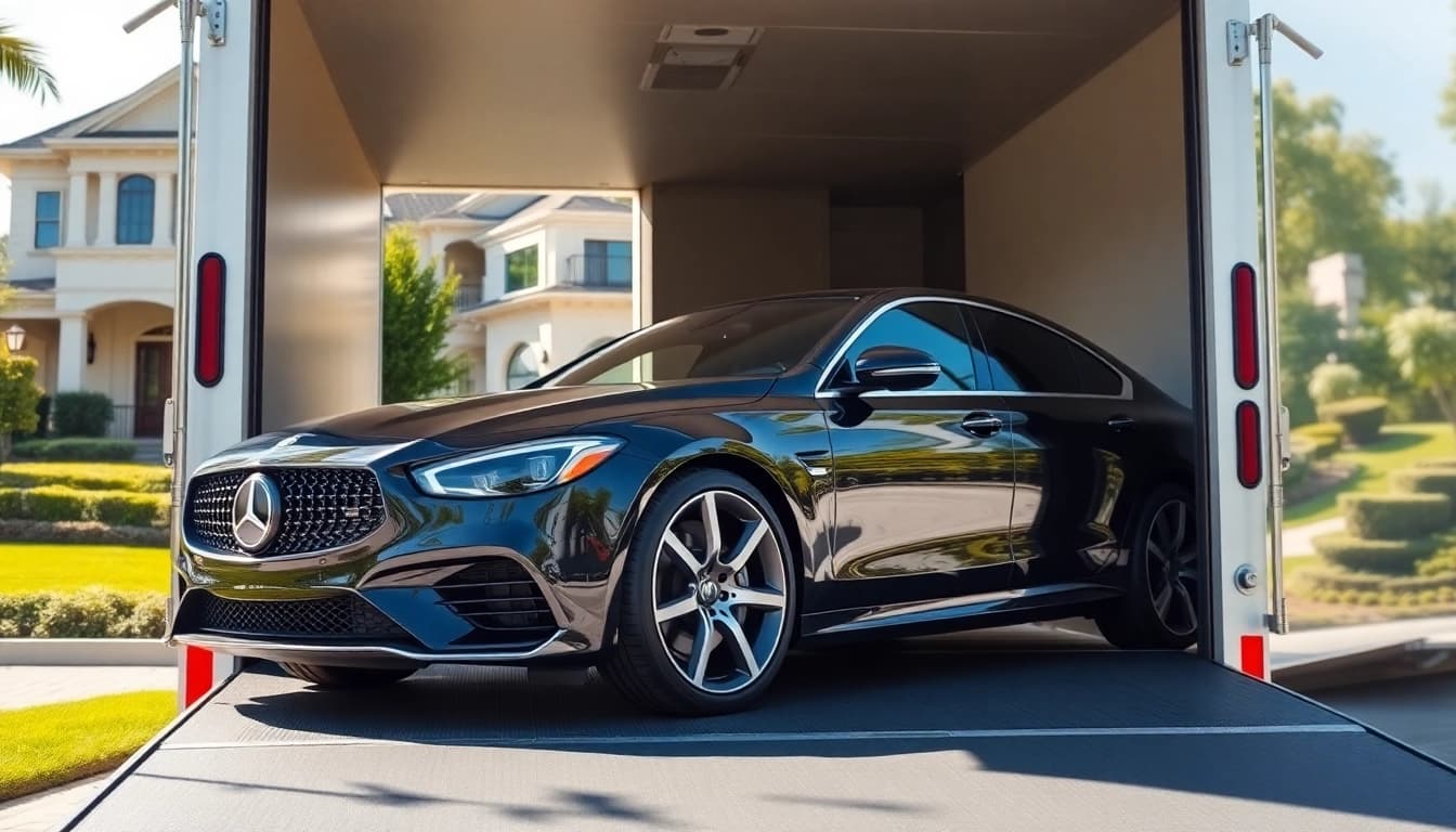 Experience premium auto transport services at https://luxuryautocarriers.com, showcasing a luxurious vehicle in safe hands.