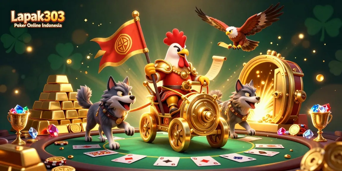 Engage in thrilling poker action with Lapak303 Poker Online Indonesia in this dynamic illustration.