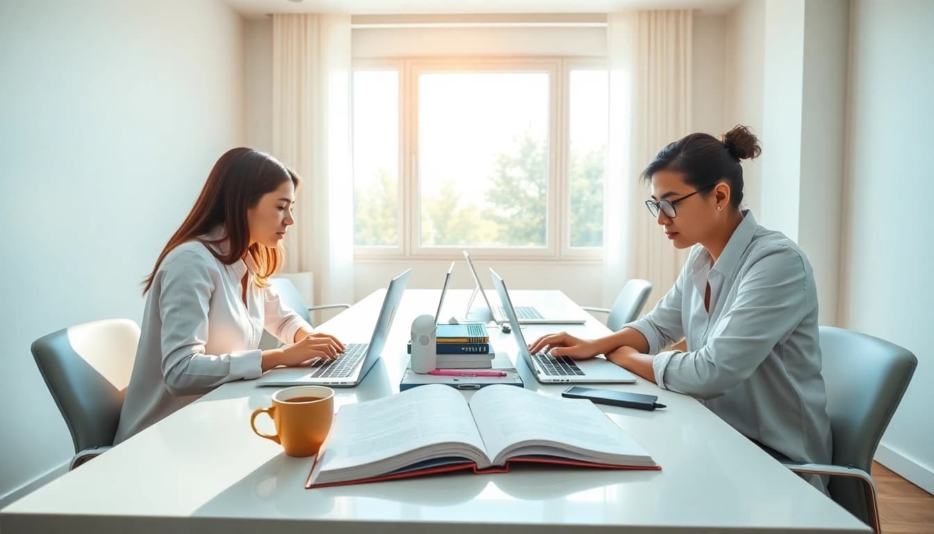 Maximize your learning potential with online exams help, featuring students focused on their studies.