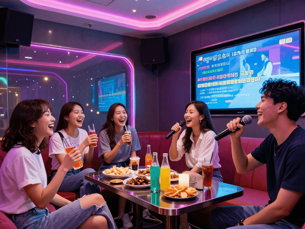 강남 타이밍과 함께 즐기는 화려한 가라오케 분위기