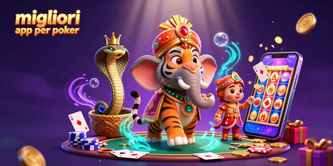 Migliori app per poker: gioca con un maharaja e un'illustrazione di una tavola da gioco nei colori vivaci.