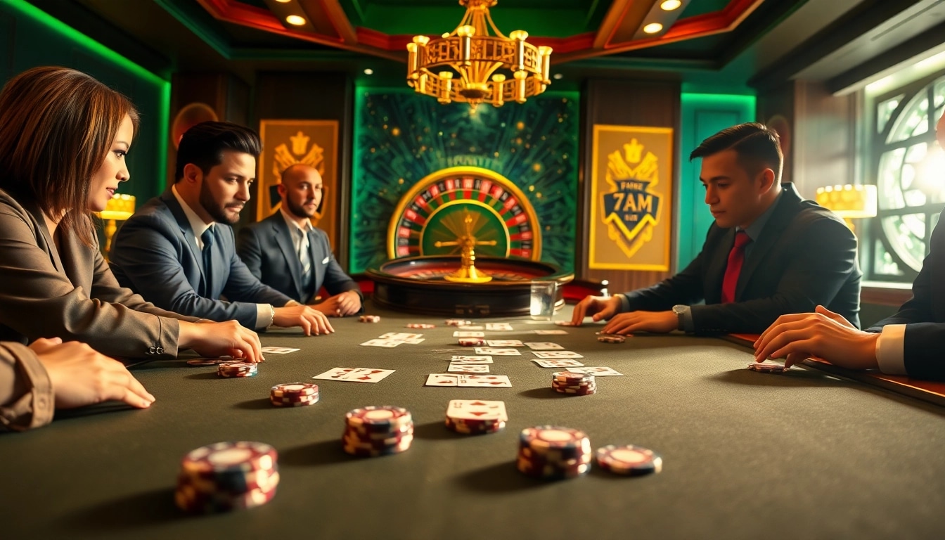 Players strategizing around a poker table with 7m.cn insights enhancing the gambling experience.