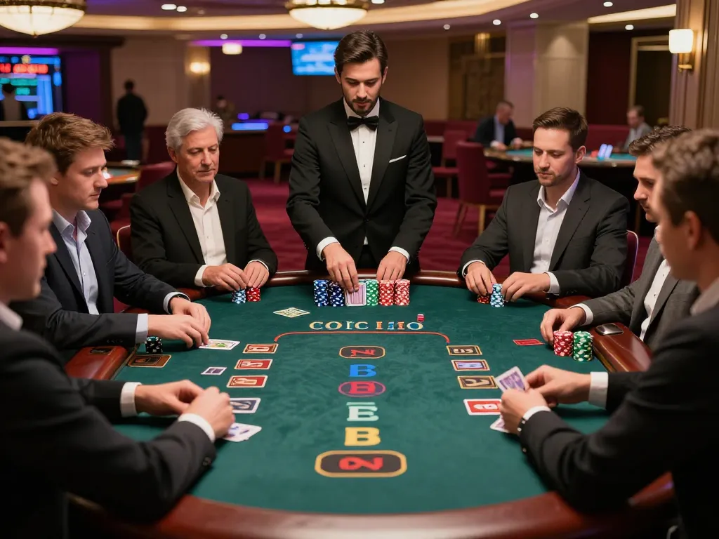 Pemain WMA-Minelife yang merumuskan strategi dalam permainan blackjack kelas atas, fokus pada keputusan berisiko tinggi dengan chip yang menumpuk