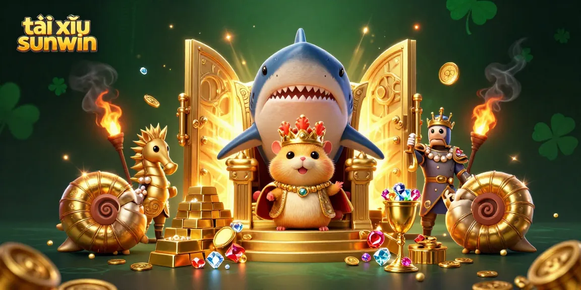 Experience the excitement of tài xỉu sunwin with a fierce hamster king in a treasure-filled scene.