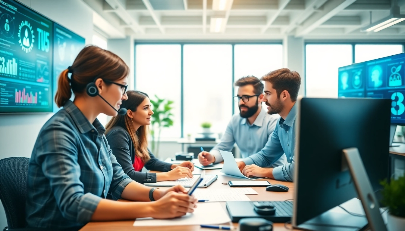 Engaging nonprofit IT support team collaborating in a bright office setting.