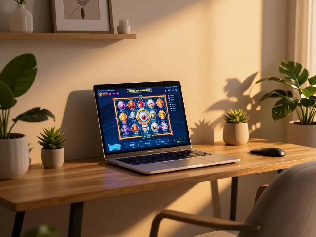 Engaging gameplay experience with demo slot pg on a modern laptop in a cozy home setting