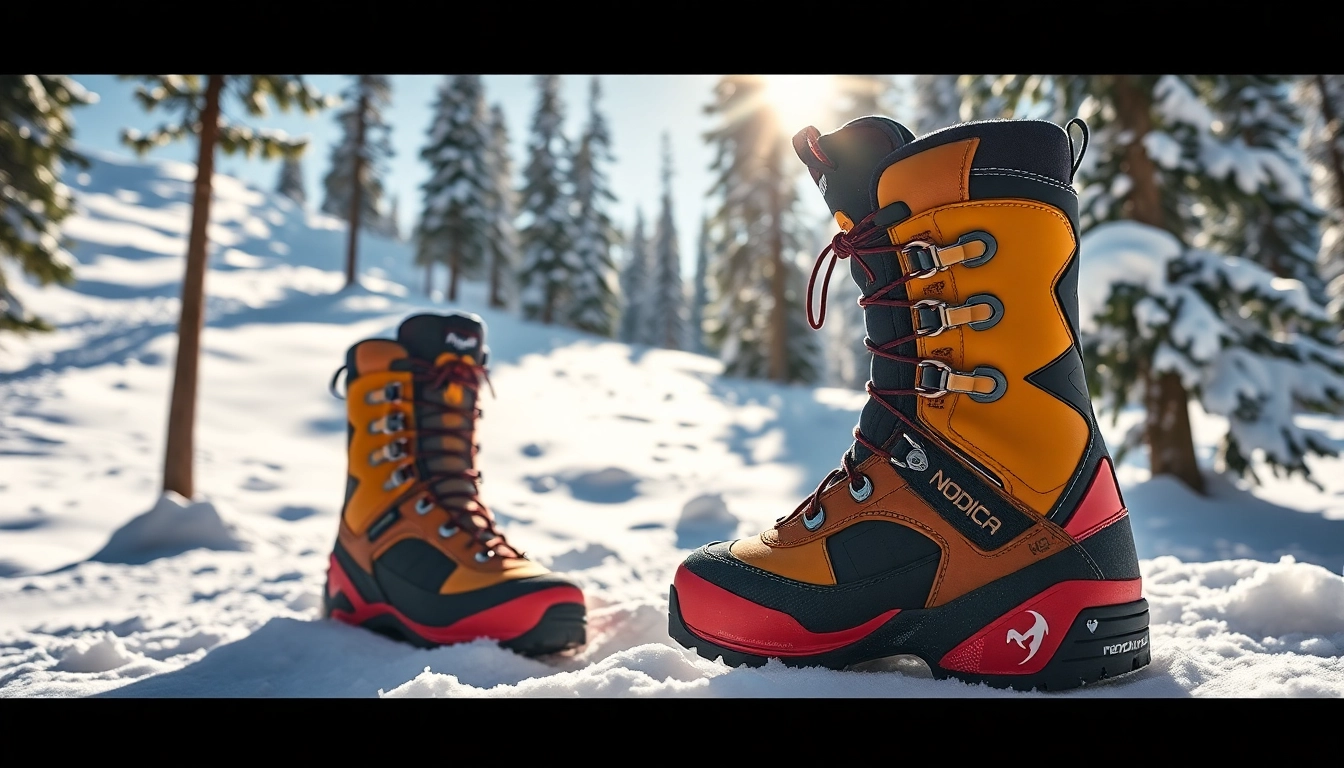 Showcasing nordica boots in a snowy environment, highlighting their craftsmanship and design features.