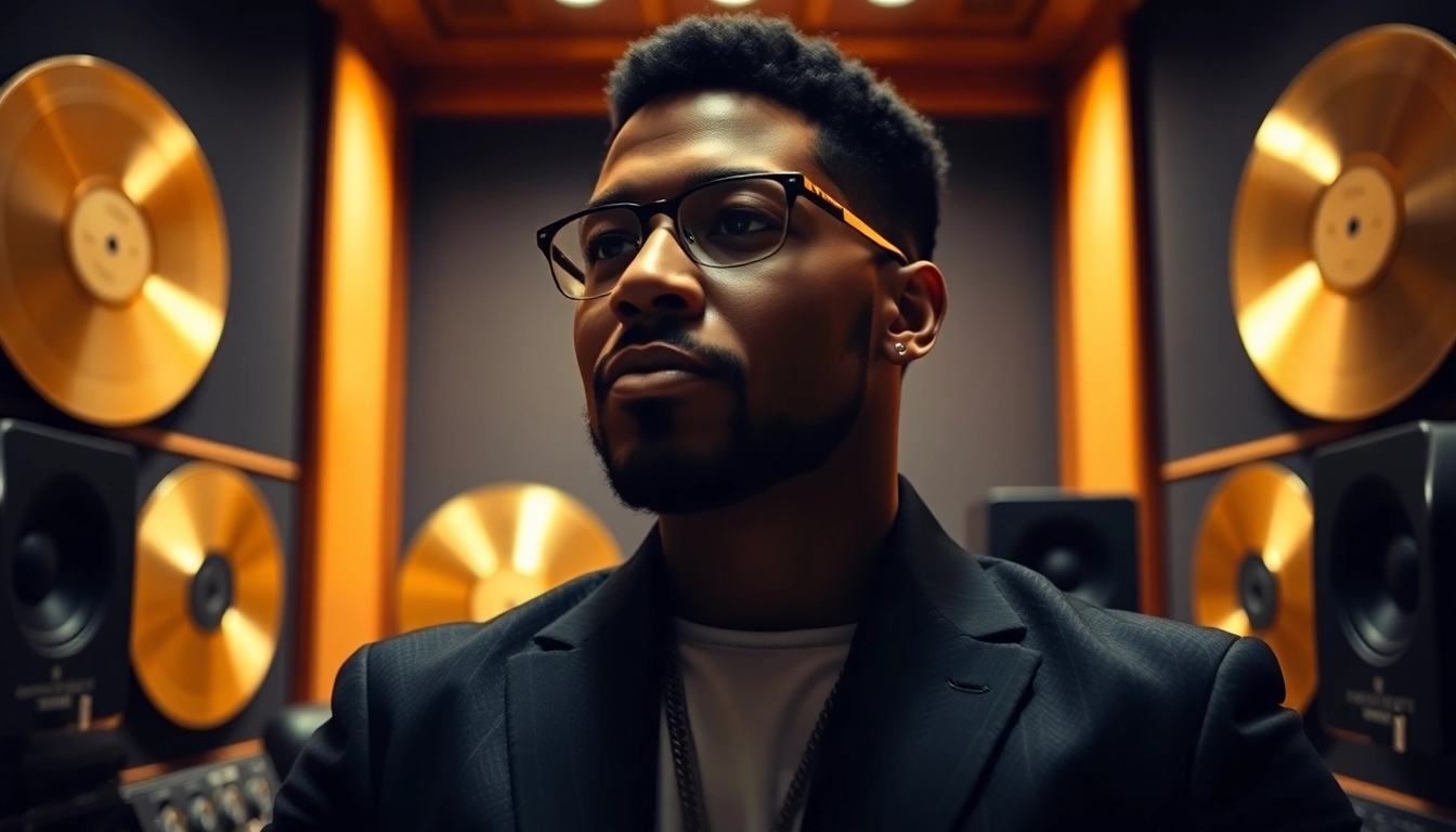 Capture the essence of Babyface's net worth 2023 in a luxurious recording studio filled with achievements.