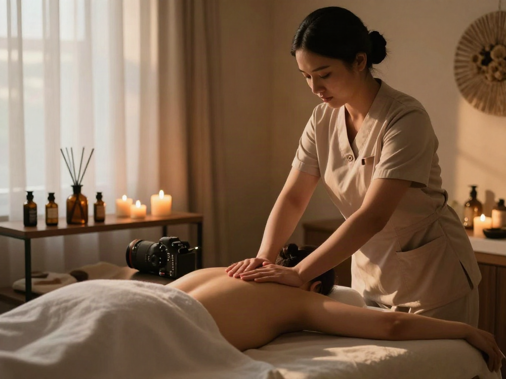 Relaxing 정왕동출장마사지 session in a serene spa with calming ambiance.