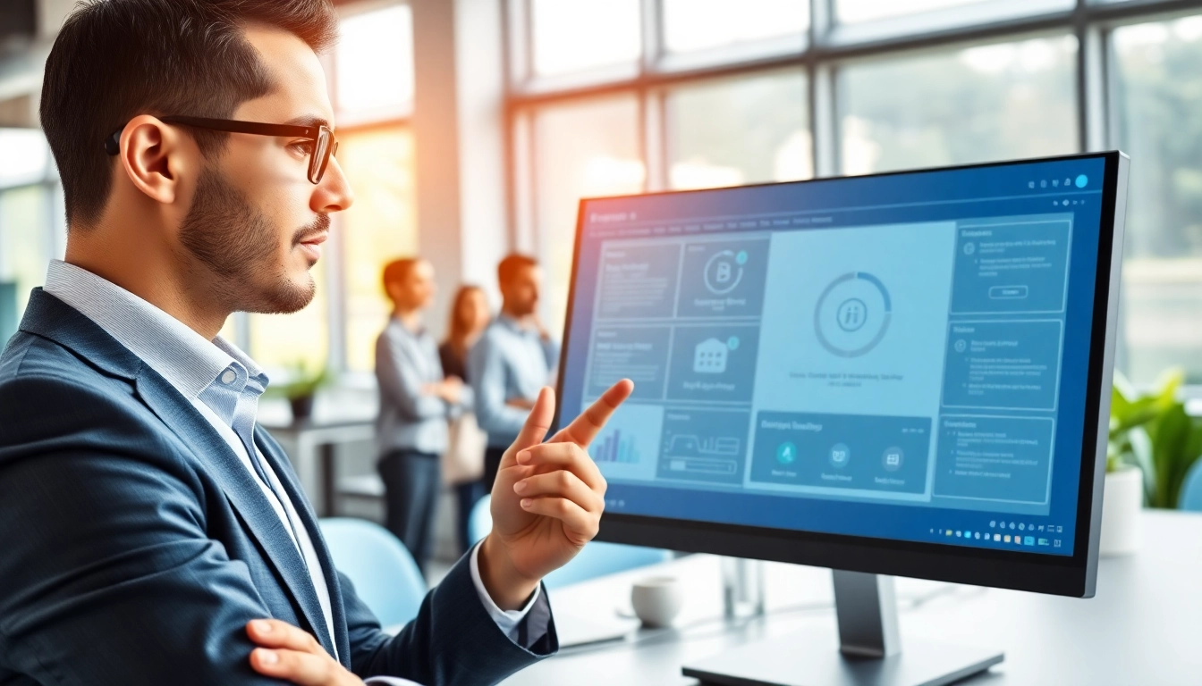 Showcasing an enterprise ai assistant in use by a professional in a modern workspace.