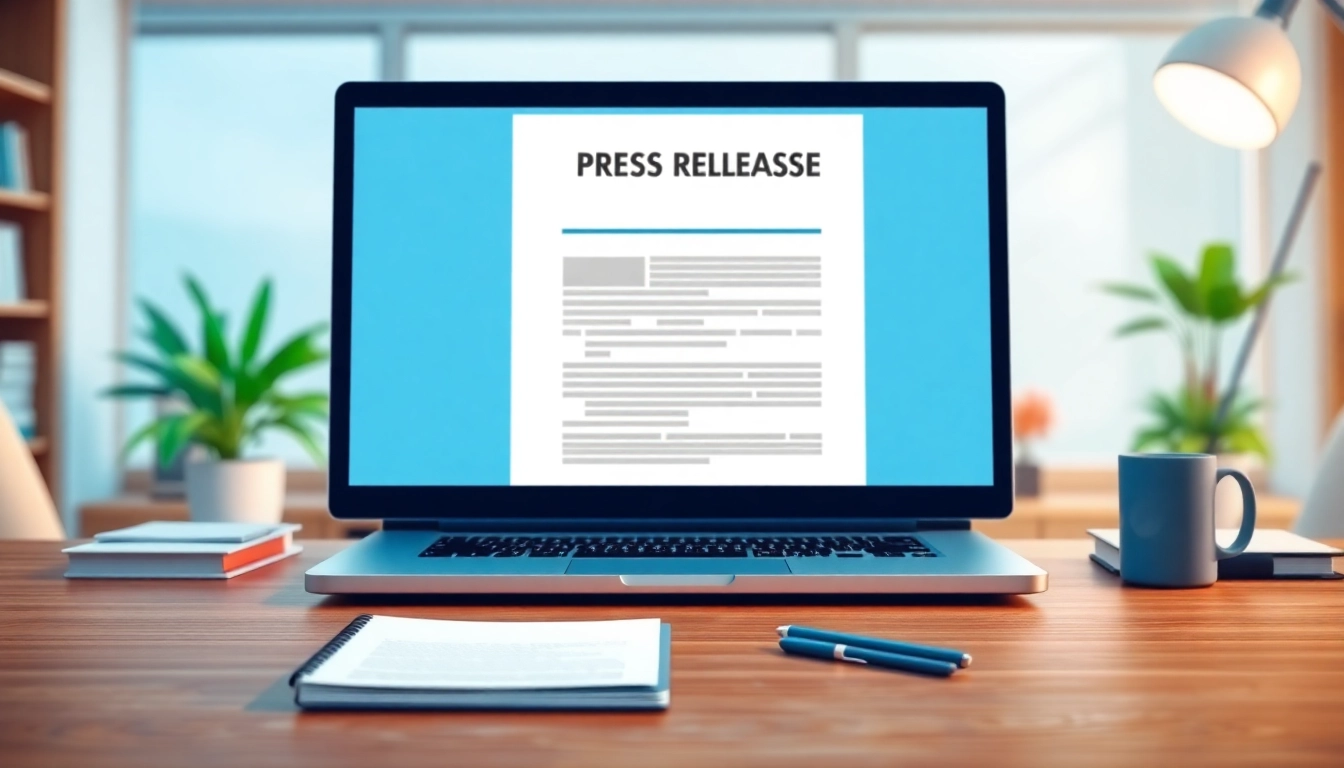 Submit a compelling press release submission with an engaging illustration of a professional workspace.