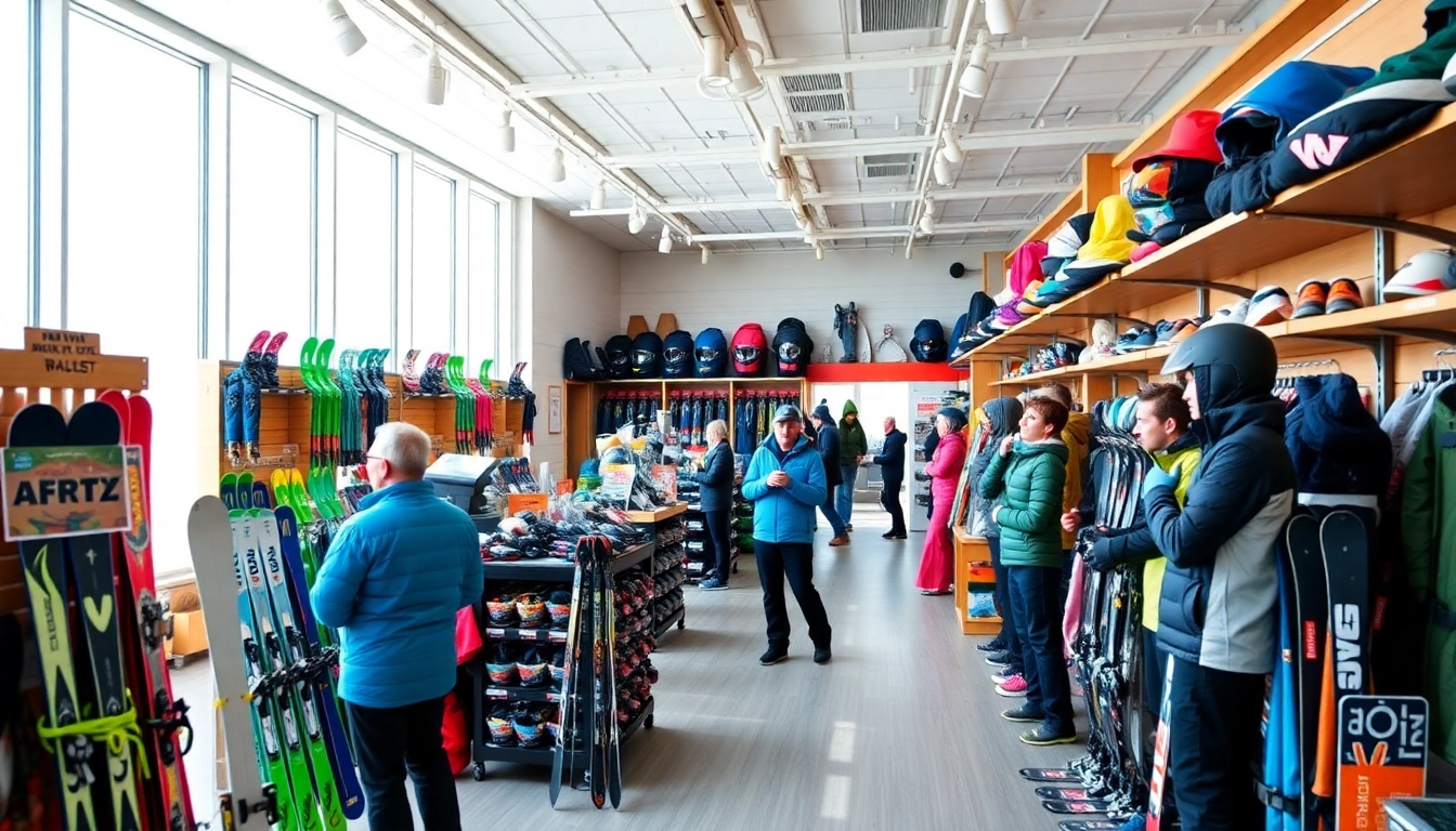Ski shop near me providing a diverse range of ski gear and equipment in a vibrant setting.