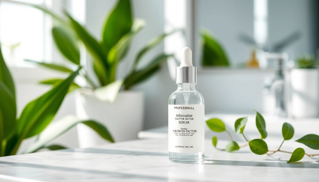 Application of affordable growth factor serum showcased with plants and a modern setting.