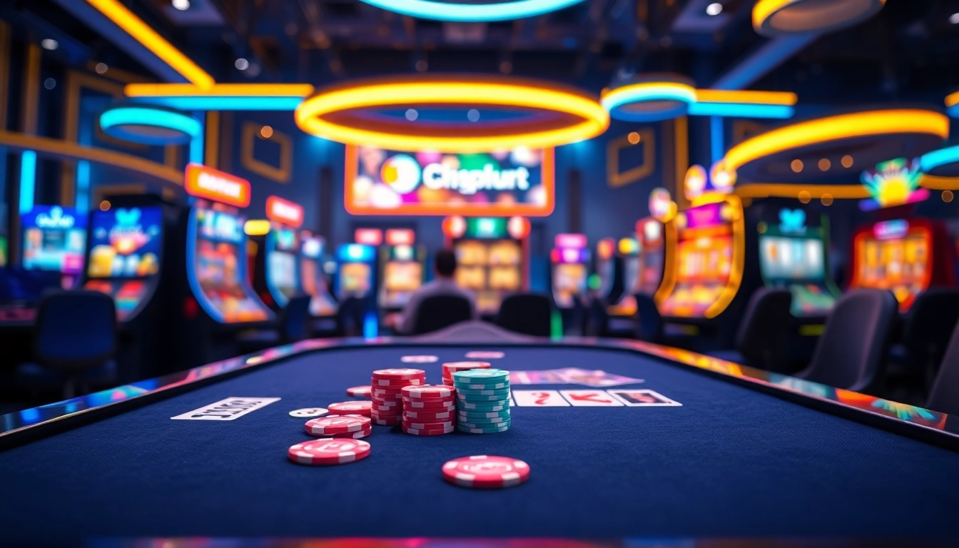 Engaging scene of online casino Uk gaming environment with vibrant colors and a sleek gaming table.