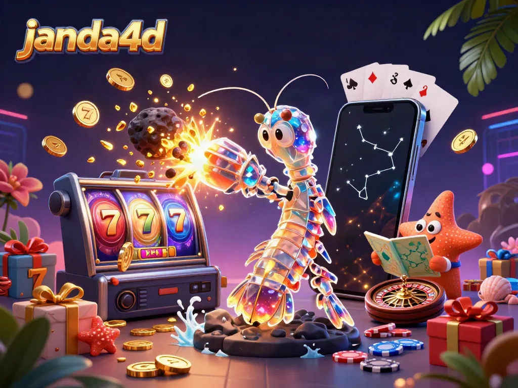 Permainan slot janda4d ditampilkan oleh karakter kartun di latar belakang yang penuh warna.