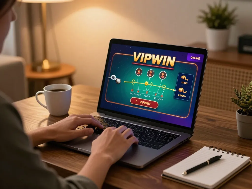 Experience engaging blackjack gameplay on VIPWIN's online casino from a stylish home setup.