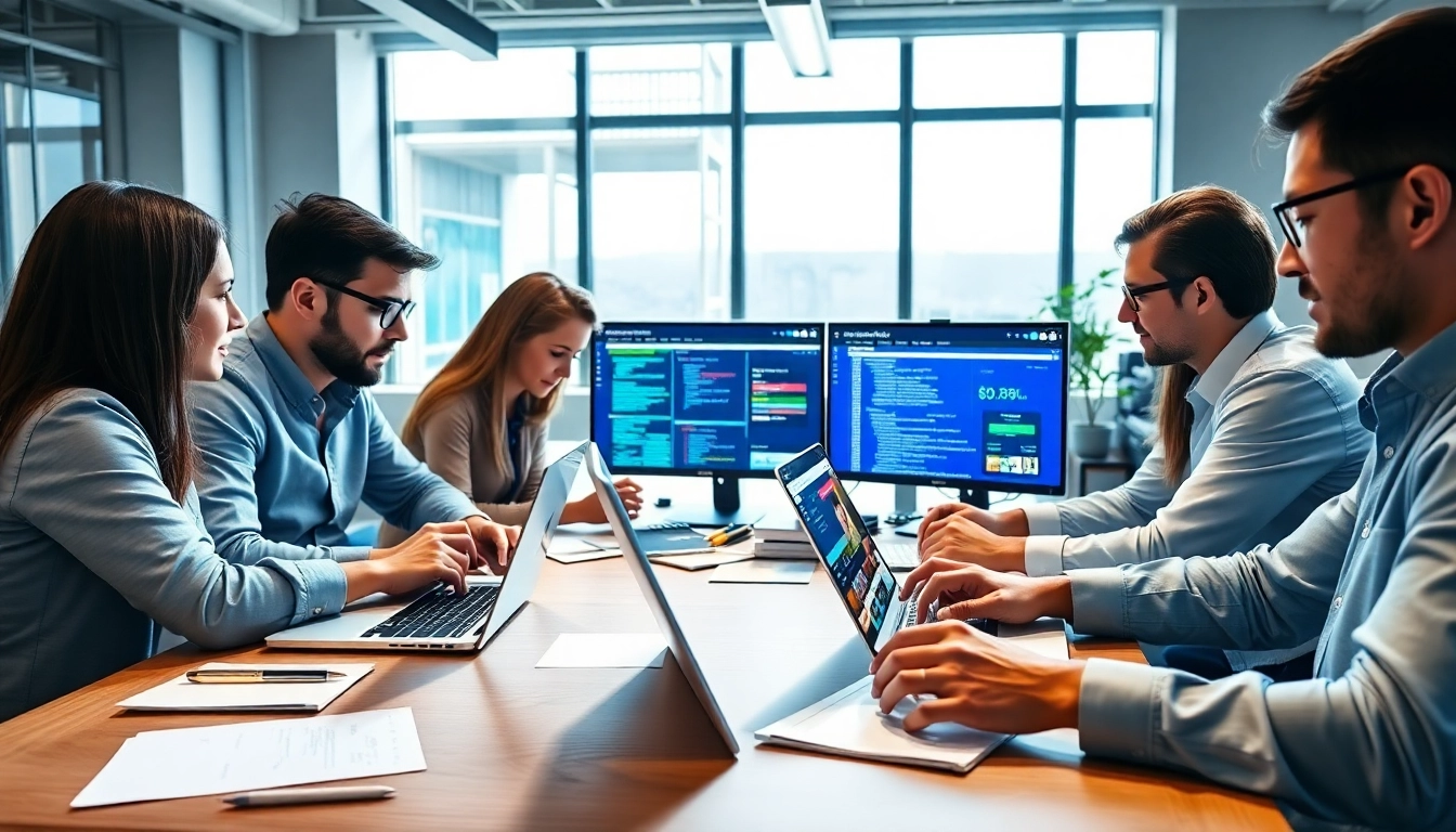 Offering expert wordpress services through a collaborative team at a modern workspace.