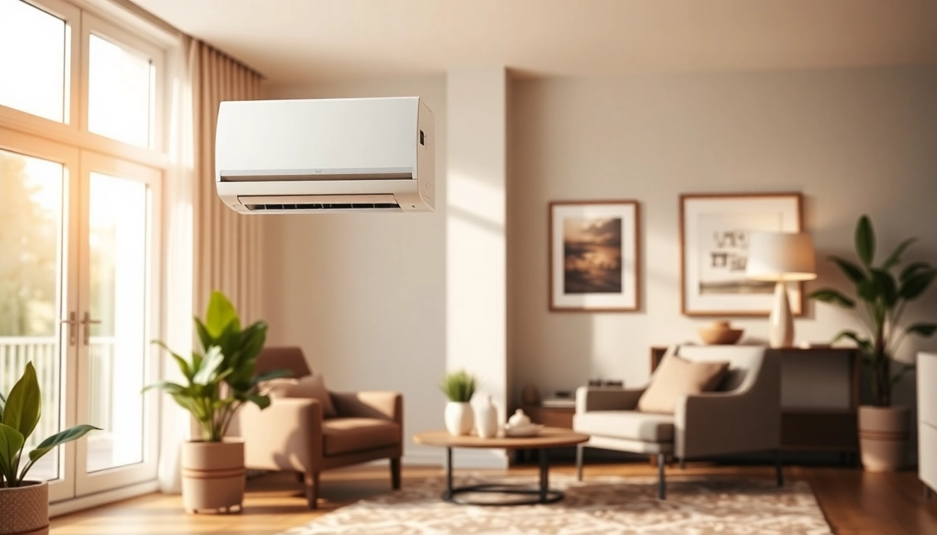 Daikin mini split ac unit showcased in a modern living room setting.