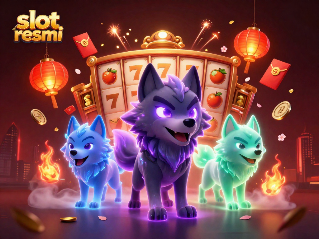 Spin to win with slot resmi showcasing vibrant 3D characters and festive casino elements.