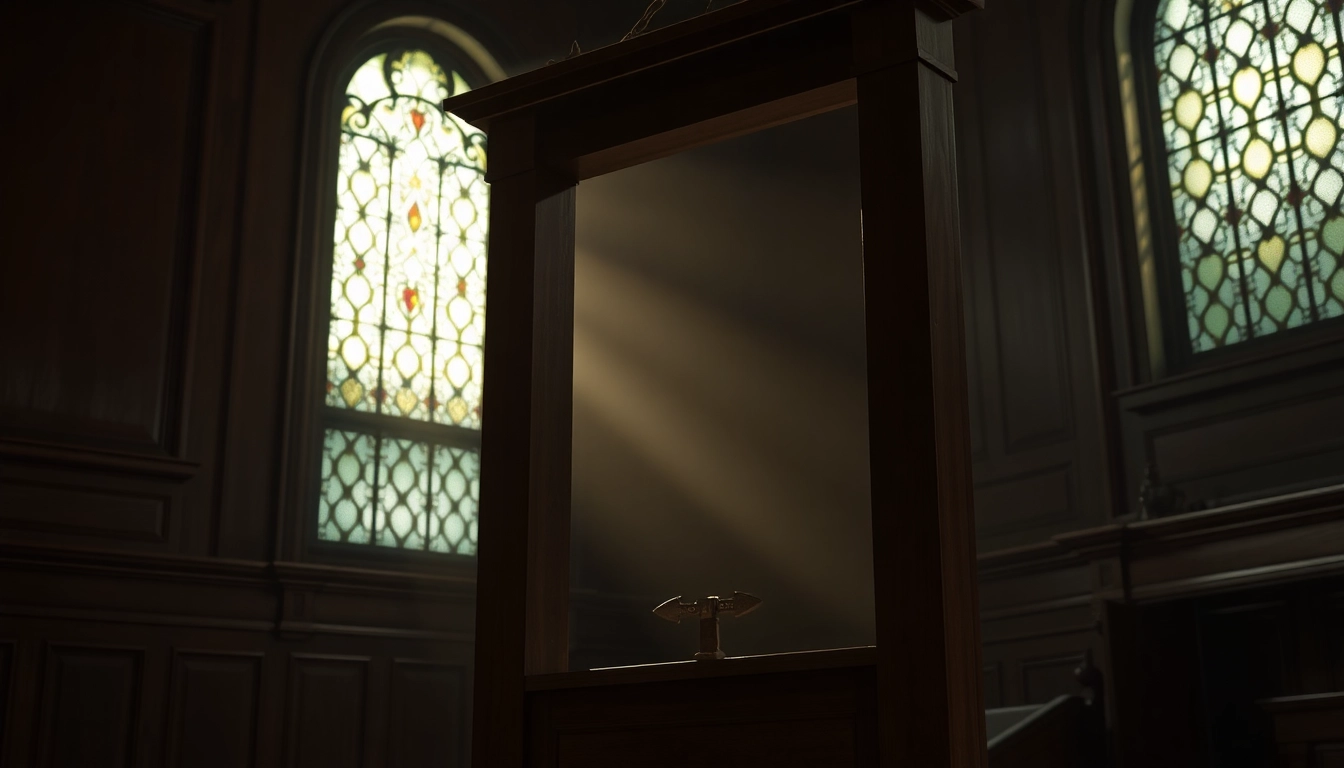 Depiction of a guillotine illustrating the guillotine origin phrase with rich textures and dramatic lighting.