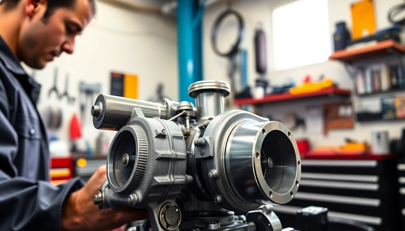 Turbosmart high boost turbo installation by a mechanic in a well-lit garage, showcasing precision.