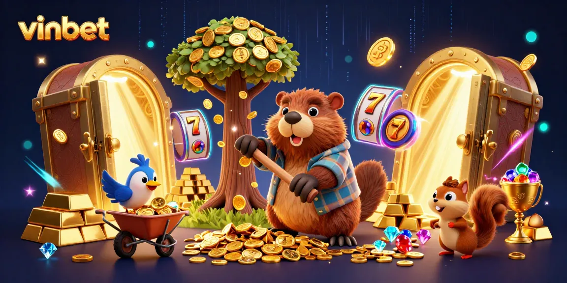 Spin jackpots with vinbet's thrilling gaming, featuring vibrant characters and golden treasures.
