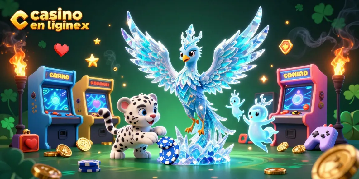 Plongez dans l'univers du casino en ligne blackjack avec une illustration en 3D, un phoenix de glace et un petit léopard.