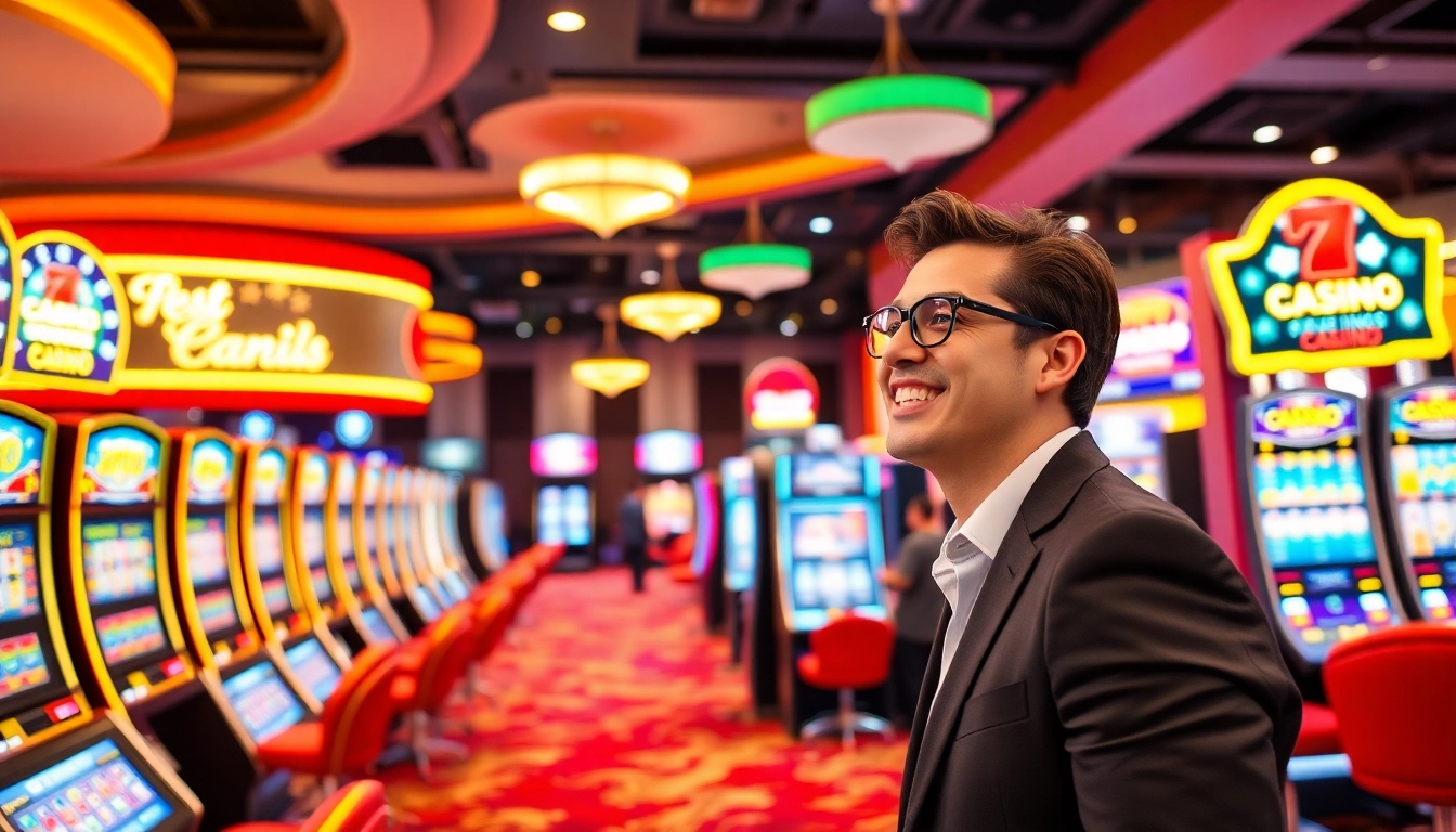 Experience exhilarating gameplay at a Non gamstop Casino Uk surrounded by vibrant slot machines.