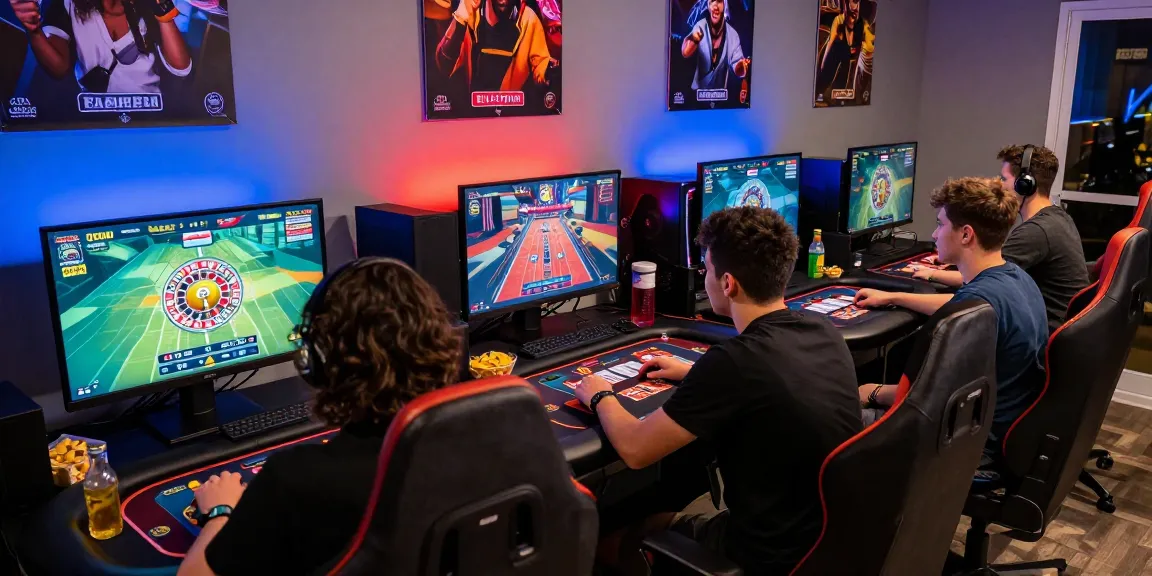 Group enjoying rokok88 alternatif gaming setup with vibrant lights and engaging games.