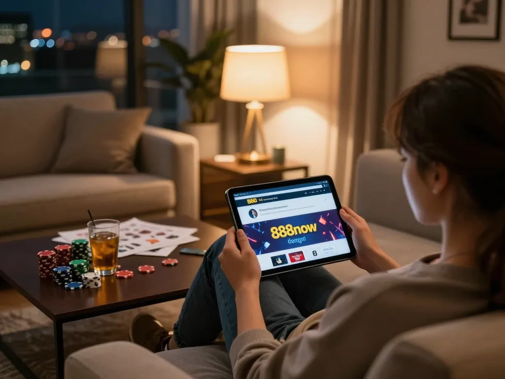 Experience 888now đăng nhập for seamless online gaming in a cozy home setting.