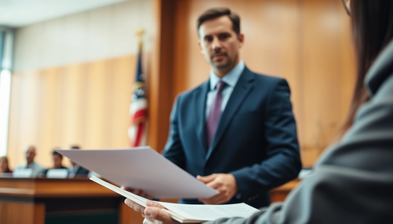 Houston Injury Attorney advising a client in a courtroom on legal matters.