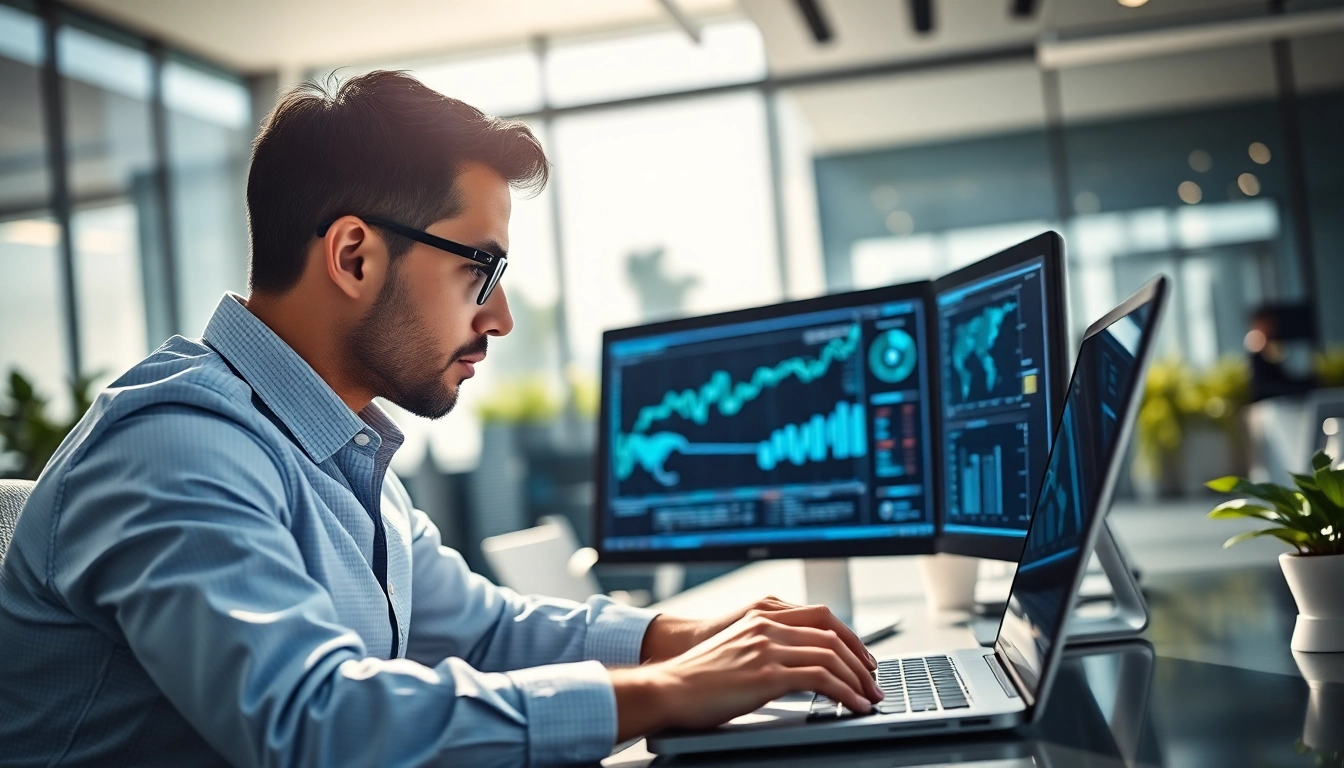 Analyzing data using AI for competitive intelligence in a modern office.