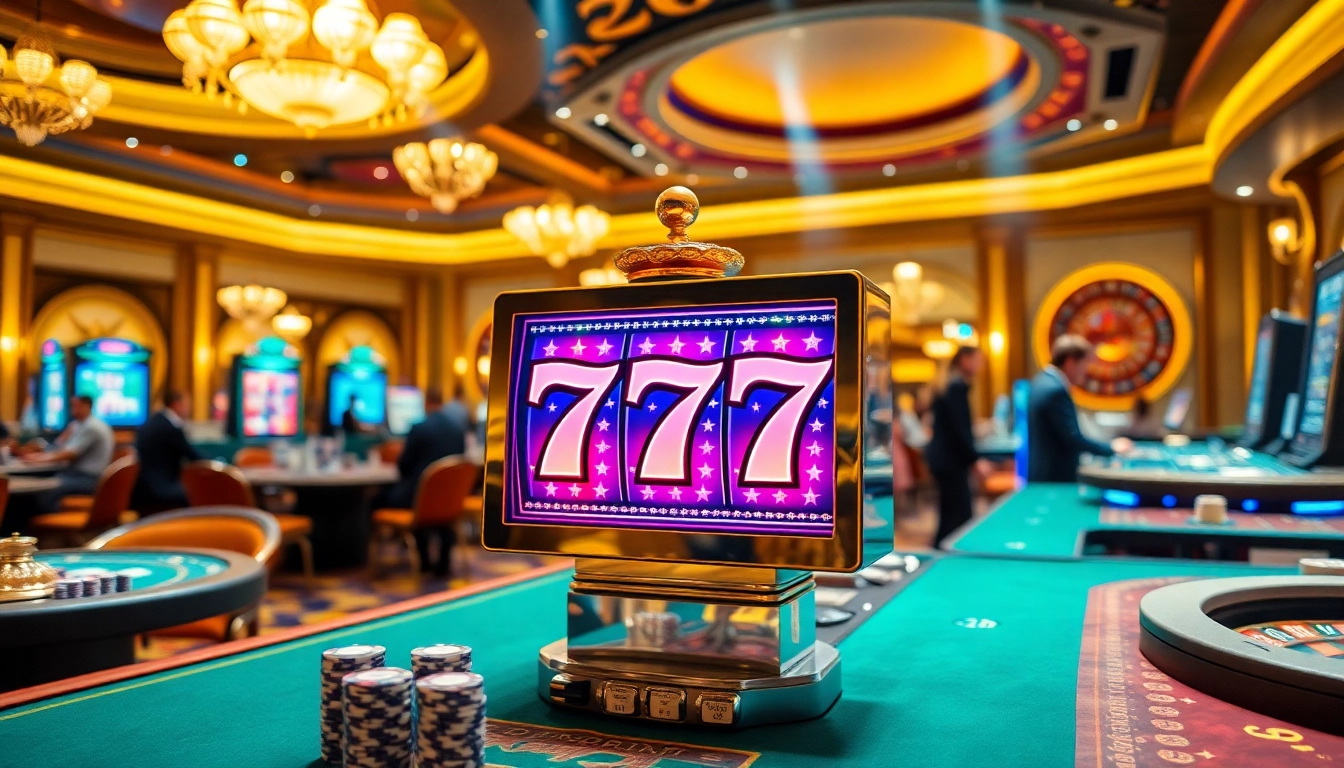 Players enjoy the thrilling experience of Slot 777 at a luxury casino.