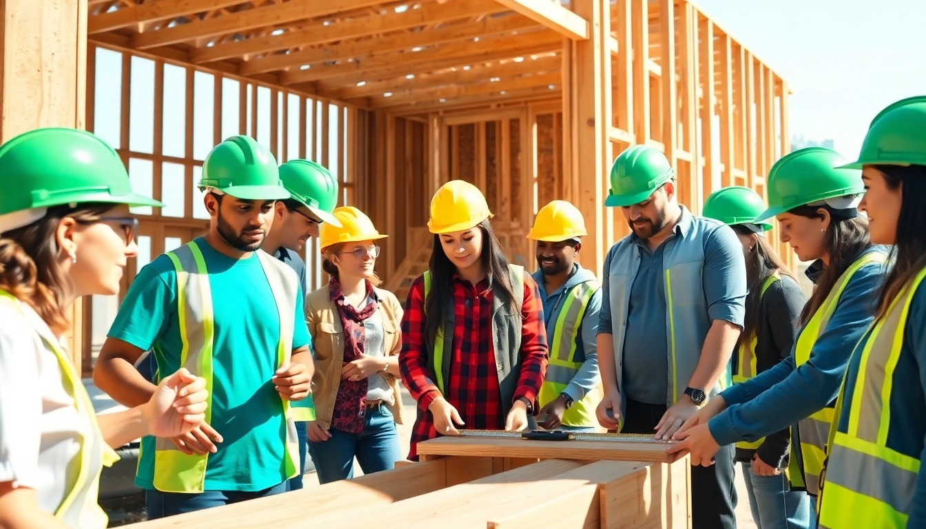 Engaged trainees participating in construction training, learning practical skills on site.