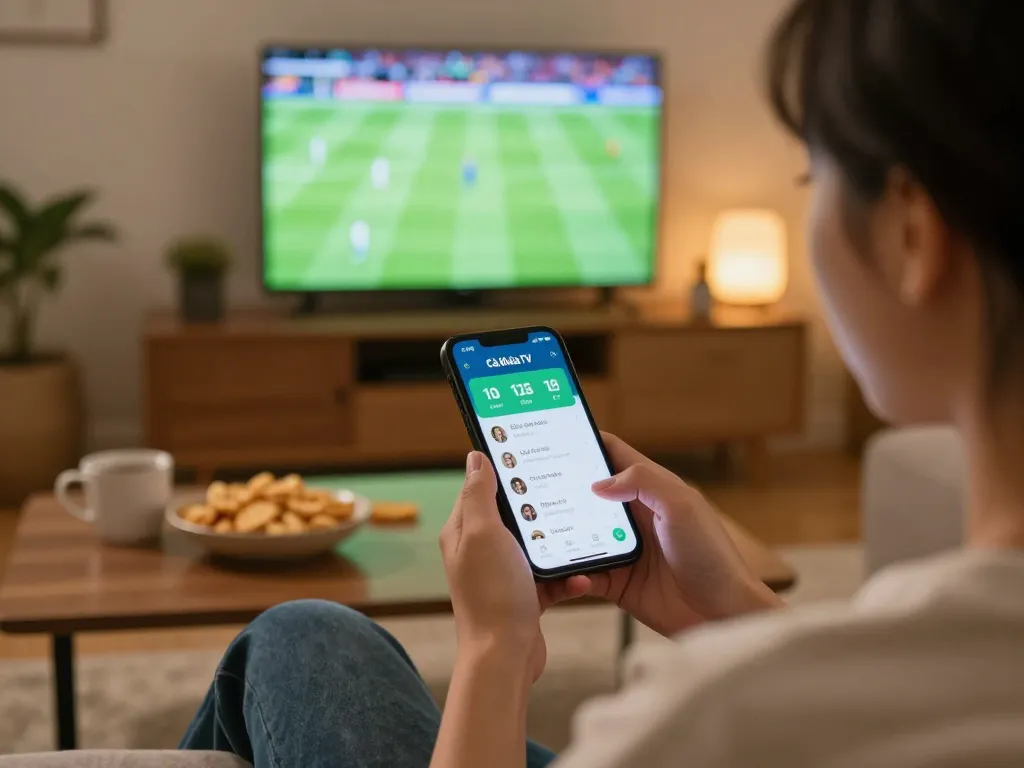Cà Khịa TV app displaying live betting odds during an exciting sports betting night at home.