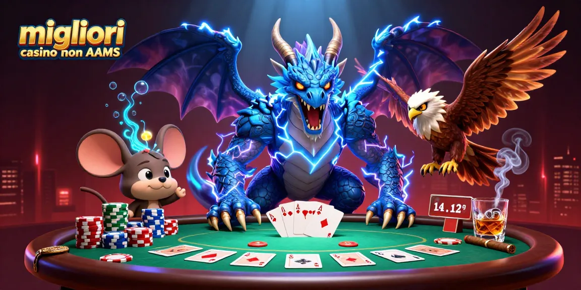 Migliori casino non AAMS in un'illustrazione 3D vivace con draghi e carte da poker