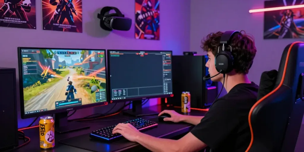 Player engaged in an ORION88 online gaming experience with vibrant setup.