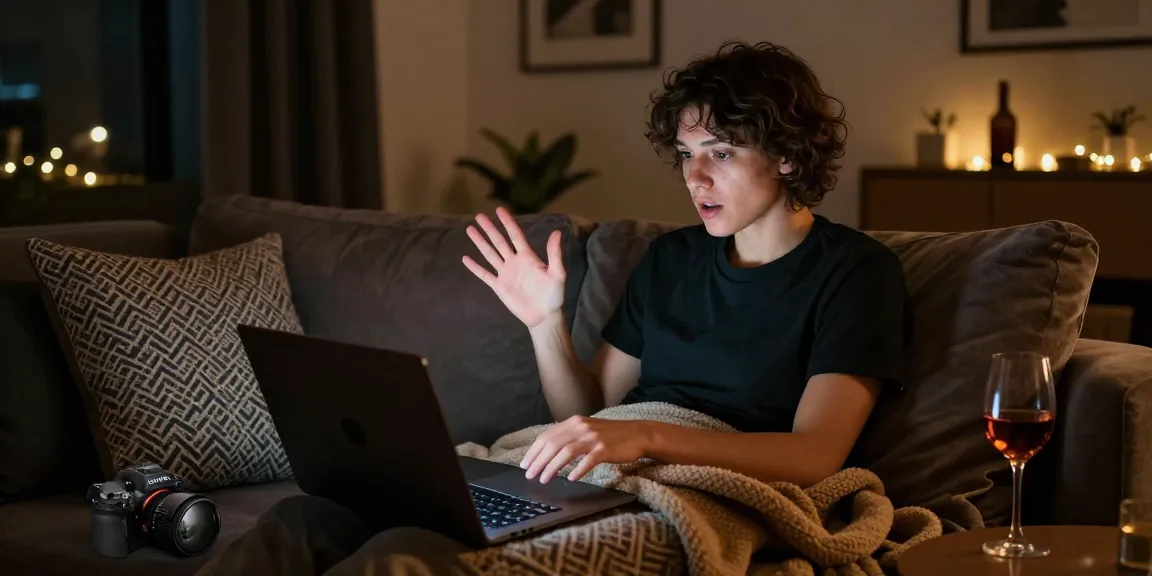 Engaging with an NSFW chat bot in a cozy intimate setting.