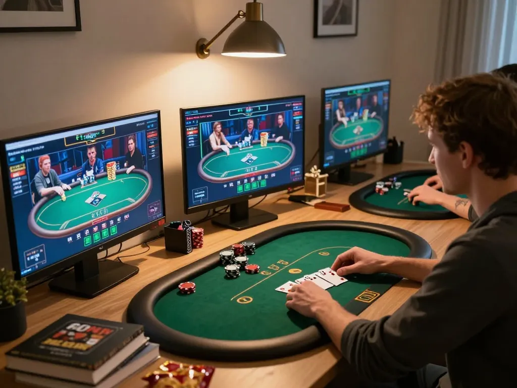 Experience situs depo 1000 in an engaging online poker game at home, showcasing strategy and excitement.