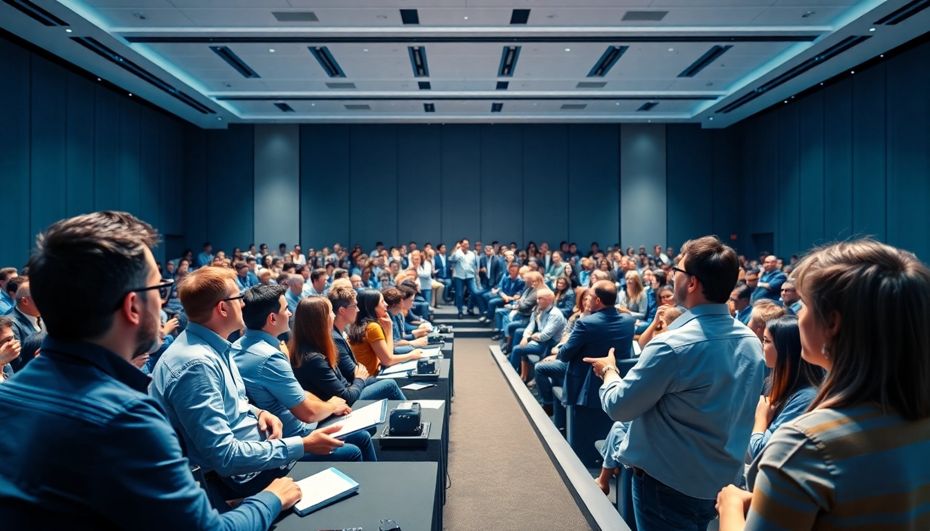 Engaging speakers at an AI and emerging technology conference captivating a diverse audience.
