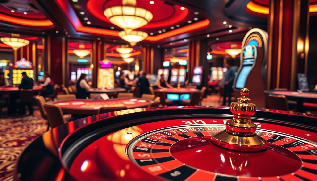 Experience dynamic gaming action at 3king's vibrant casino tables with flashing lights and eager players.