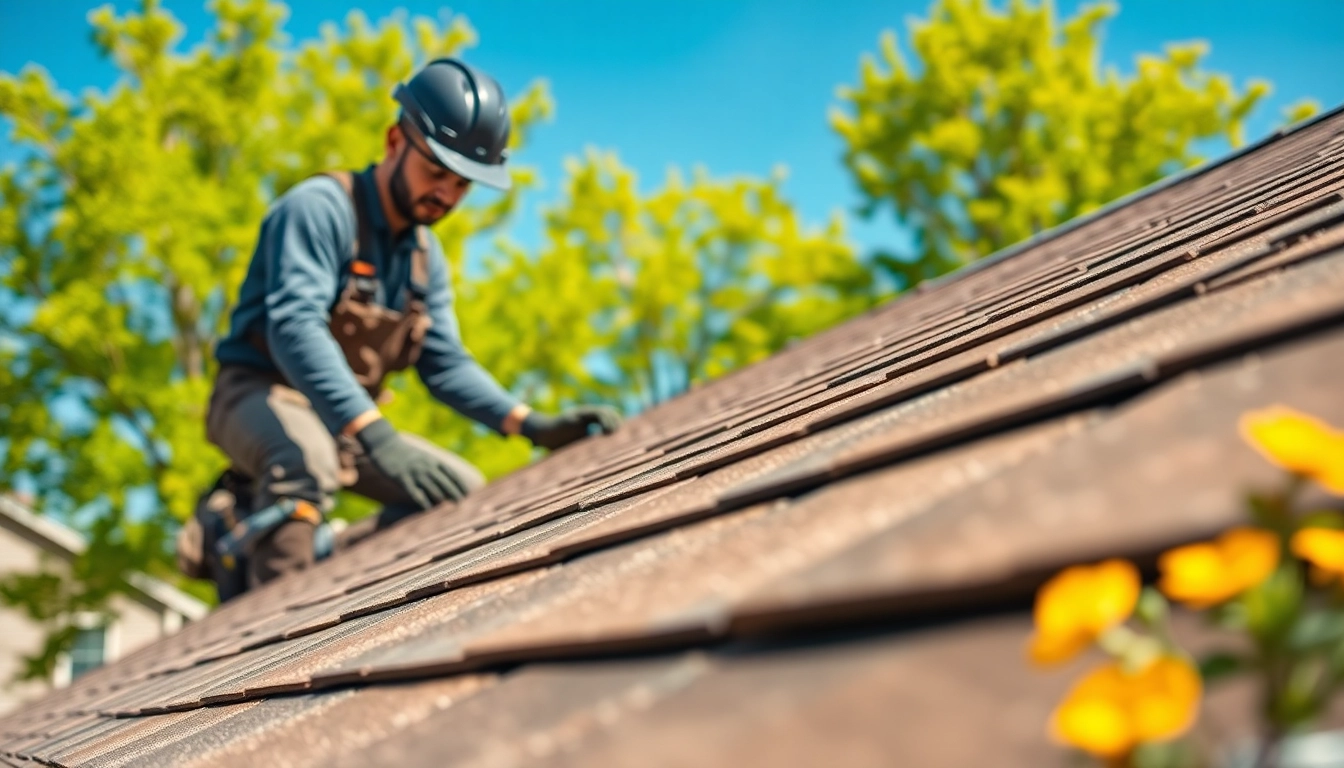 Expert roof repair showcasing new shingles being installed by a professional roofer.