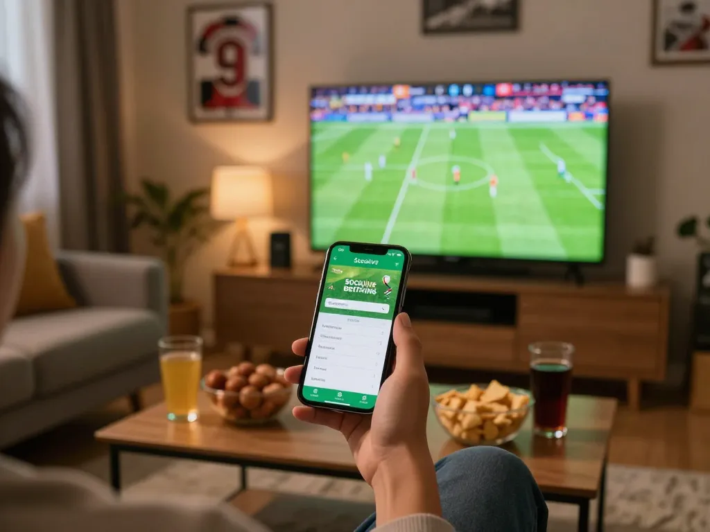 Socolive app displayed on a smartphone during an intense sports betting session in a cozy home.