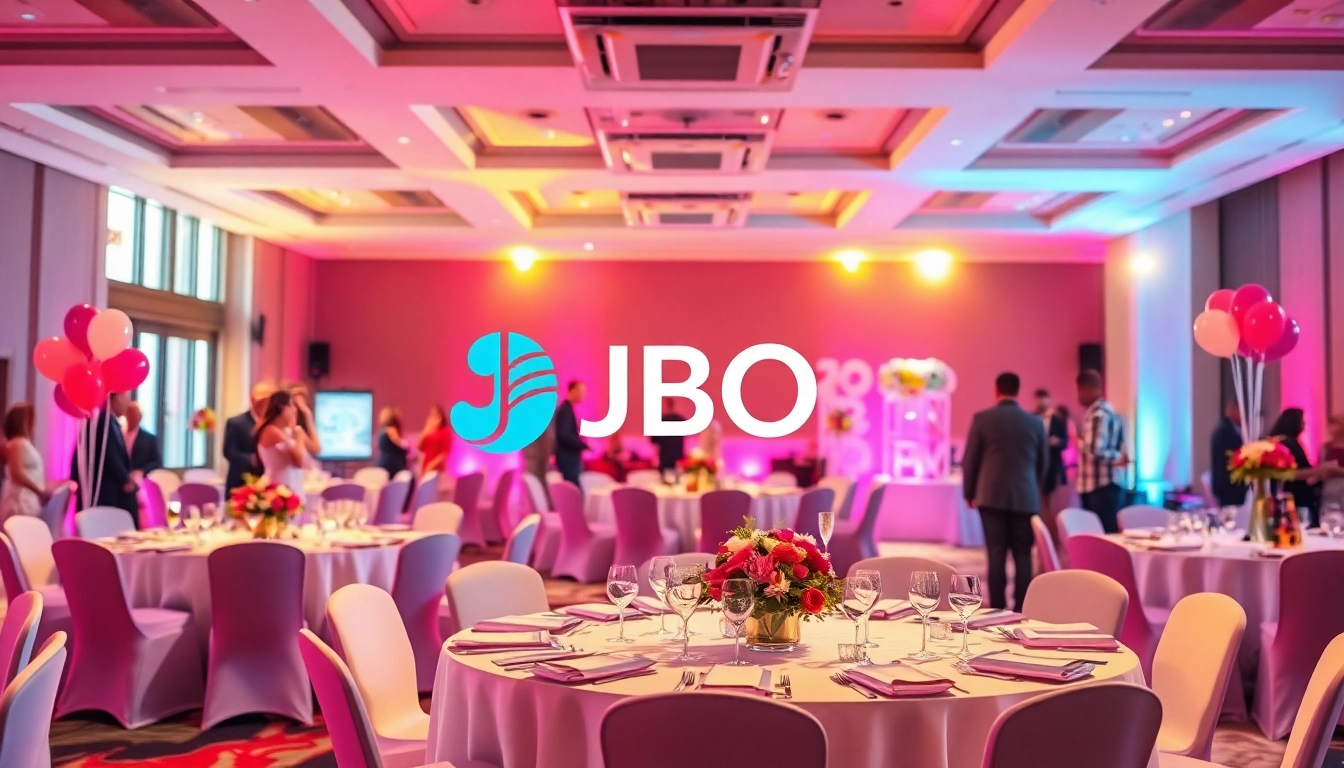 Showcasing JBO event planning services with vibrant decorations and engaged guests.
