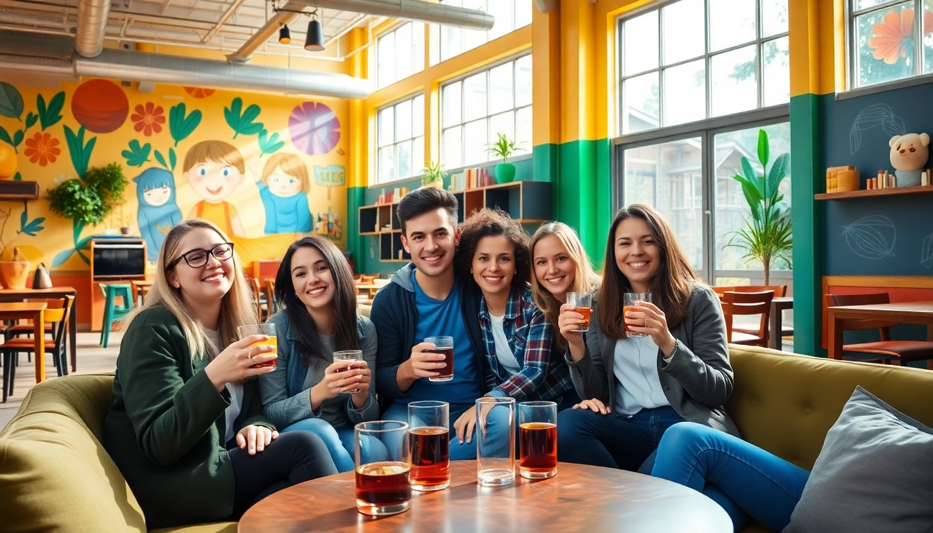 Guests enjoying the Lowest rate guaranteed for hostels in a vibrant and welcoming lobby.