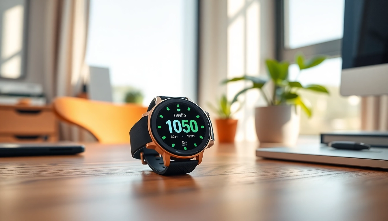 Engaging view of the Ringconn smartwatch displaying health metrics in a home office setting.